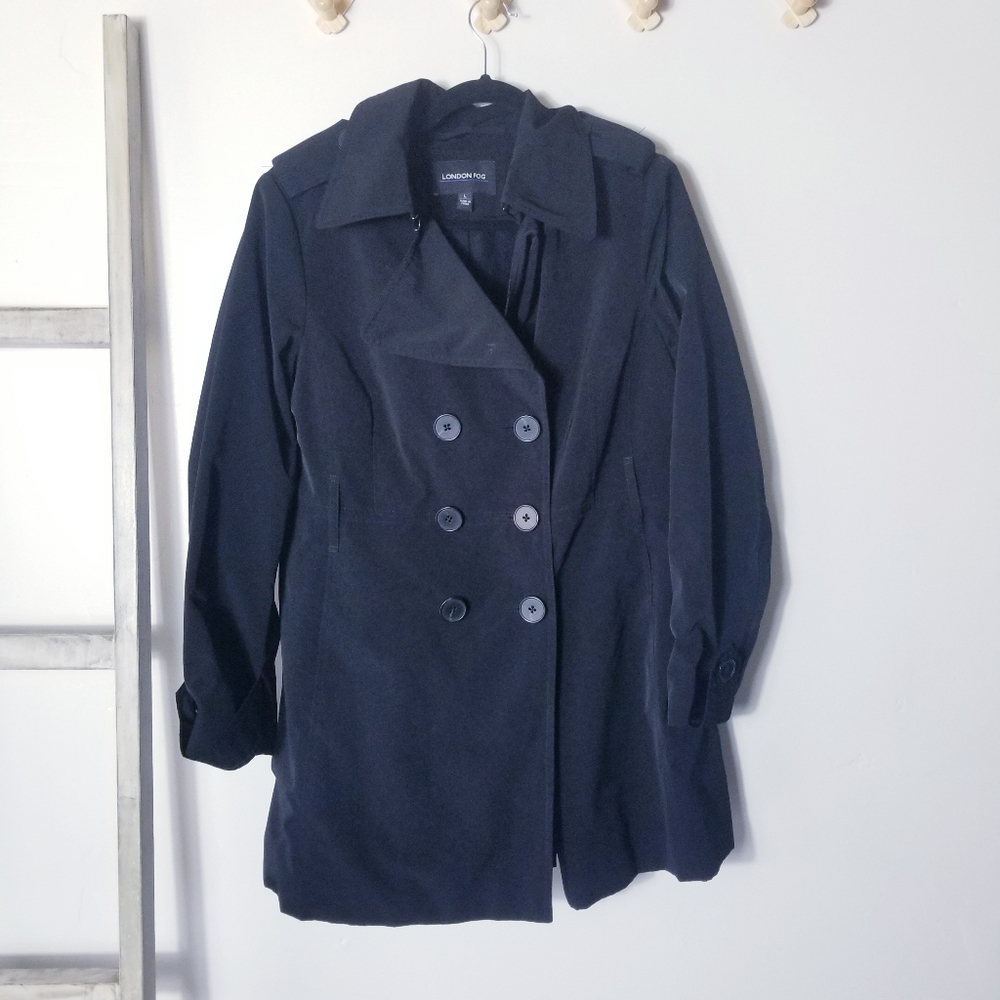 LONDON FOG DRESSY BLACK PEA COAT SIZE LARGE